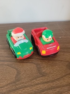 Fisher Price Little People Wheelies Car Santa Claus Elf Pair XMAS Christmas
