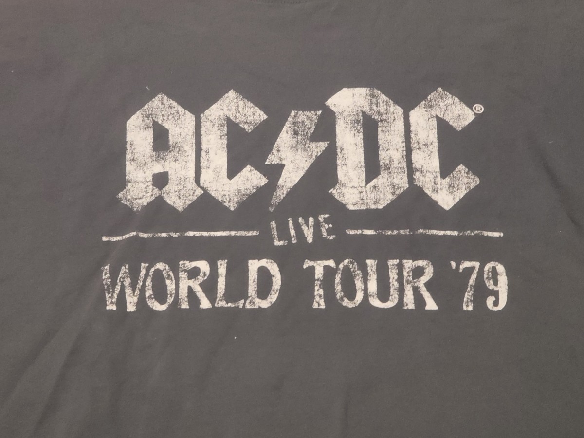 H & M AC/DC Gray Graphic T Shirt 79' World Tour Live in Concert Sz