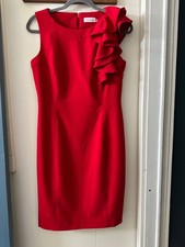 Calvin Klein Dress Womens Size 6 Red Sheath Ruffle Sleeve Cocktail Party Elegant