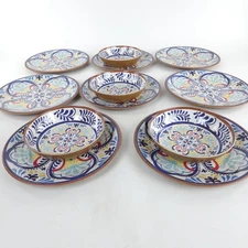 Melamine Terra Cotta Look Medallion 8 Dinner Plates 4 Soup Bowls