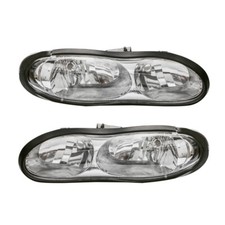 Pair Headlights Assy For 1998-02 Chevrolet Camaro Base Chrome Housing Clear Lens