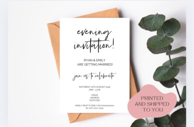 PERSONALISIERTE Hochzeitsabendeinladungen / Abendeinladungen - KOSTENLOSE UMSCHLÄGE