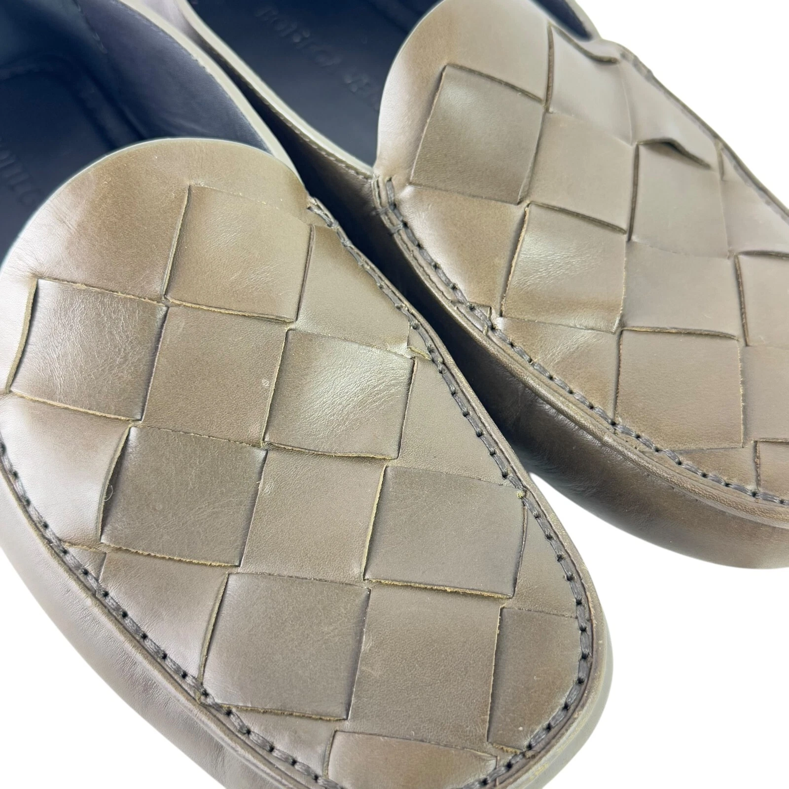 Mocassini driver BOTTEGA VENETA verde kaki Douglas intrecciato tessuto 39 5 6 5US