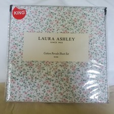 Laura Ashley Tierney White/Pink/Green Floral King Sheet Set 100 Cotton Percale