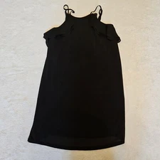 Impressions Black Lined Dress With Adjustable Spaghetti Straps & Ruffle Size S