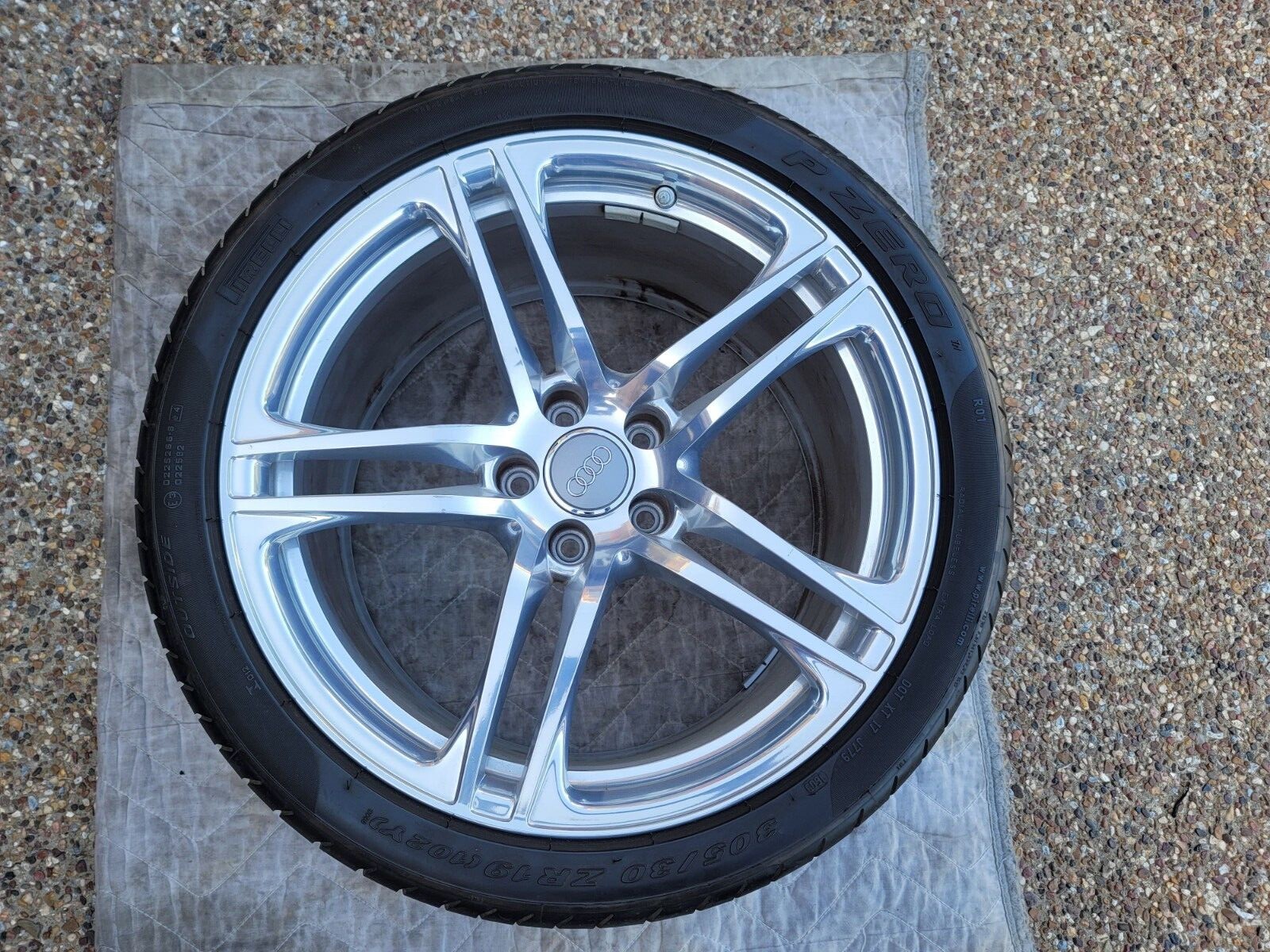 AUDI R8 OEM GENUINE 5 SPLIT SPOKE 19" POLISHED SILVER WHEEL TIRE TPMS & CAPS SET