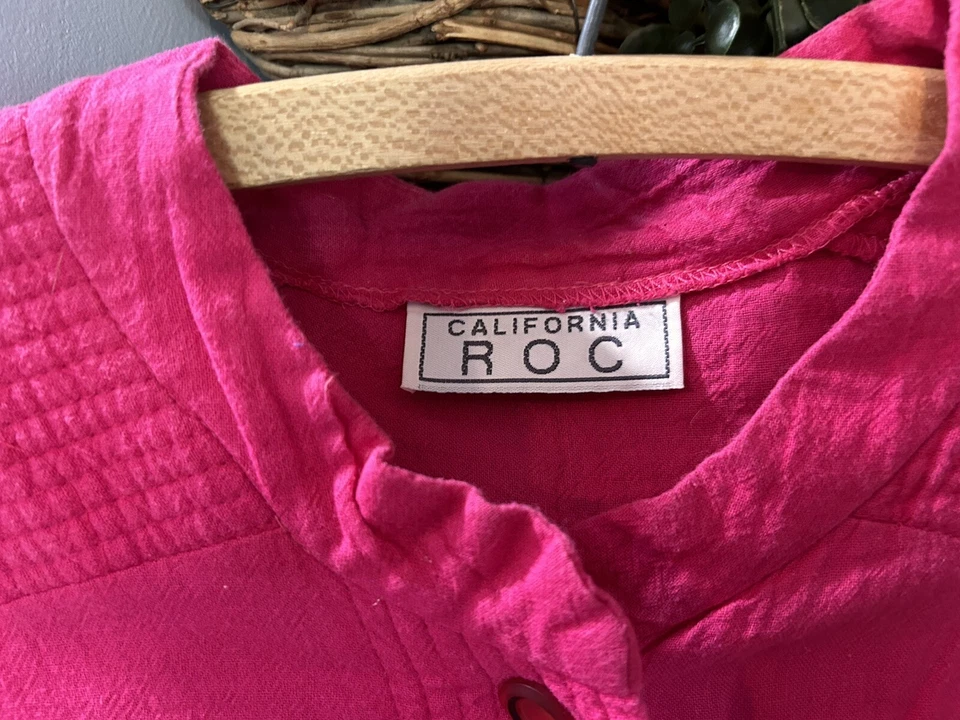 Macacão Vintage Anos 80 Califórnia R O C ROC Vermelho Rosa Elástico Cintura Glam Romper M G - Imagem 4 de 4