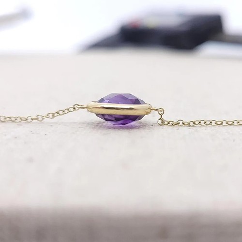 14k Solid Gold Bracelet with 10mm Round Double-Sided Checkerboard Amethyst - Picture 5 of 10