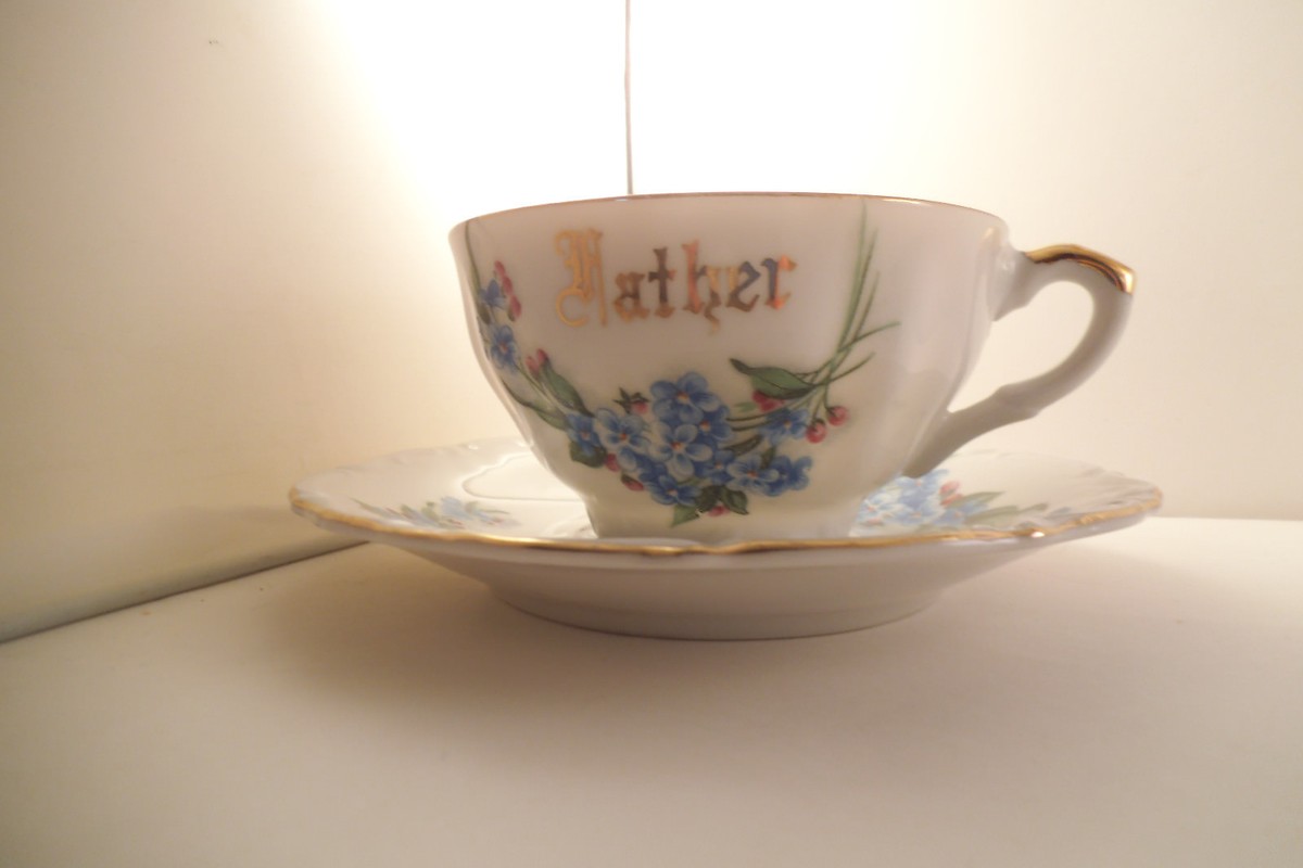 Vintage Norcrest Fine China Japan Father Cup & Saucer Blue