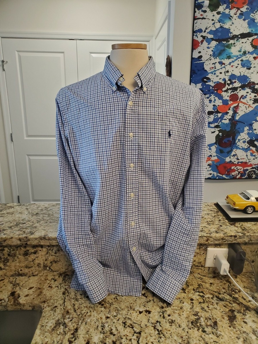 Ralph Lauren Men's Blue and White Checkered Button Down Shirt - Size XL |  eBay