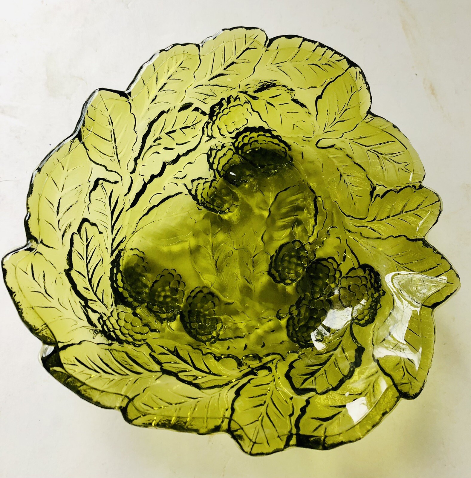 Vintage Avocado Green Candy Dish Bowl Blackberry Berry Leaf Round Indiana Glass eBay
