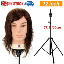 12" 100% Real Hair Man Training Head Hairdressing Mannequin Doll&Tripod Stand