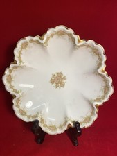 Haviland Limoges France Scalloped Bowl 9-1/2" Pink Rose Swags Gold Schleiger