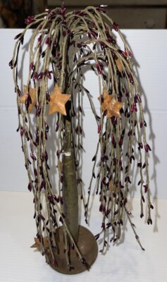 Primitive Purple Pip Berry 13'' Willow Tree with Rusty Star