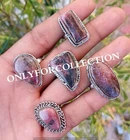 Lovely Natural Rhodonite Gemstone 925 Sterling Silver Plated Adjutable Lot Rings