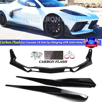 CARBON FLASH FRONT LIP & SIDE SKIRT EXTENSION ROCKER PANEL FOR CORVETTE C8 2020+