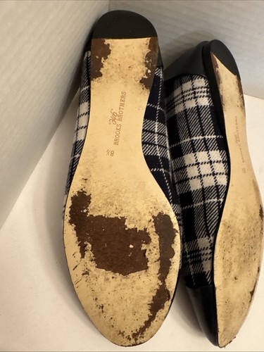Scarpe basse Brooks Brothers "346" donna 8,5 pelle navy punta a cappuccio blu navy/wh a quadri - Foto 5 di 9
