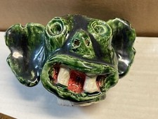 Folk Art Studio Art Pottery Face Head Candle Holder Signed Lacquer Head Keanga