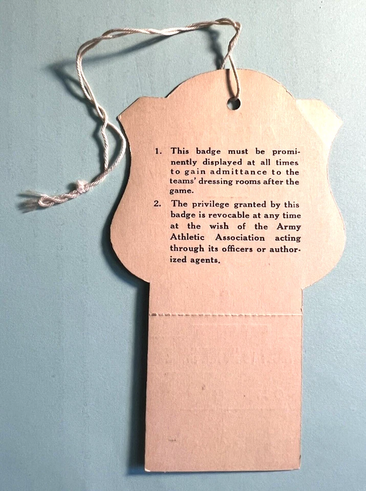 NOTRE DAME VS. ARMY FOOTBALL RARE FULL ORIGINAL 1965 DRESSING ROOM PASS!!!!! - Image 2 of 2