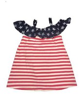 Infant Girls Red White Blue Stars Stripes Ruffle Neckline Patriotic Dress