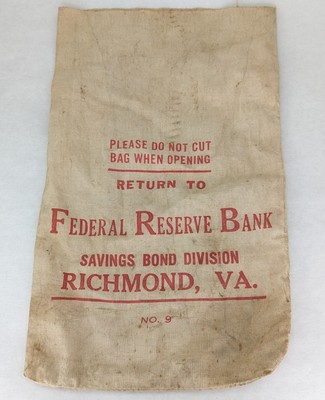 Vintage Richmond Virginia Federal Reserve Bank Bag #9 Size 9x15 Savings Bond Div
