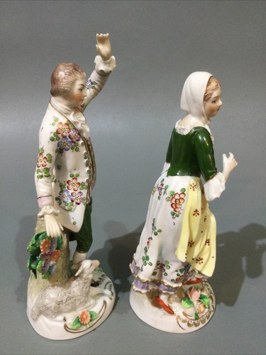 Sitzendorf Porcelain Dresden Shepherd & Shepherdess Figures - Picture 5 of 6