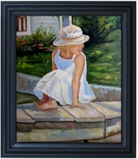 Framed Quality Hand Painted Oil Painting, Girl Sitting on Floor20x24in