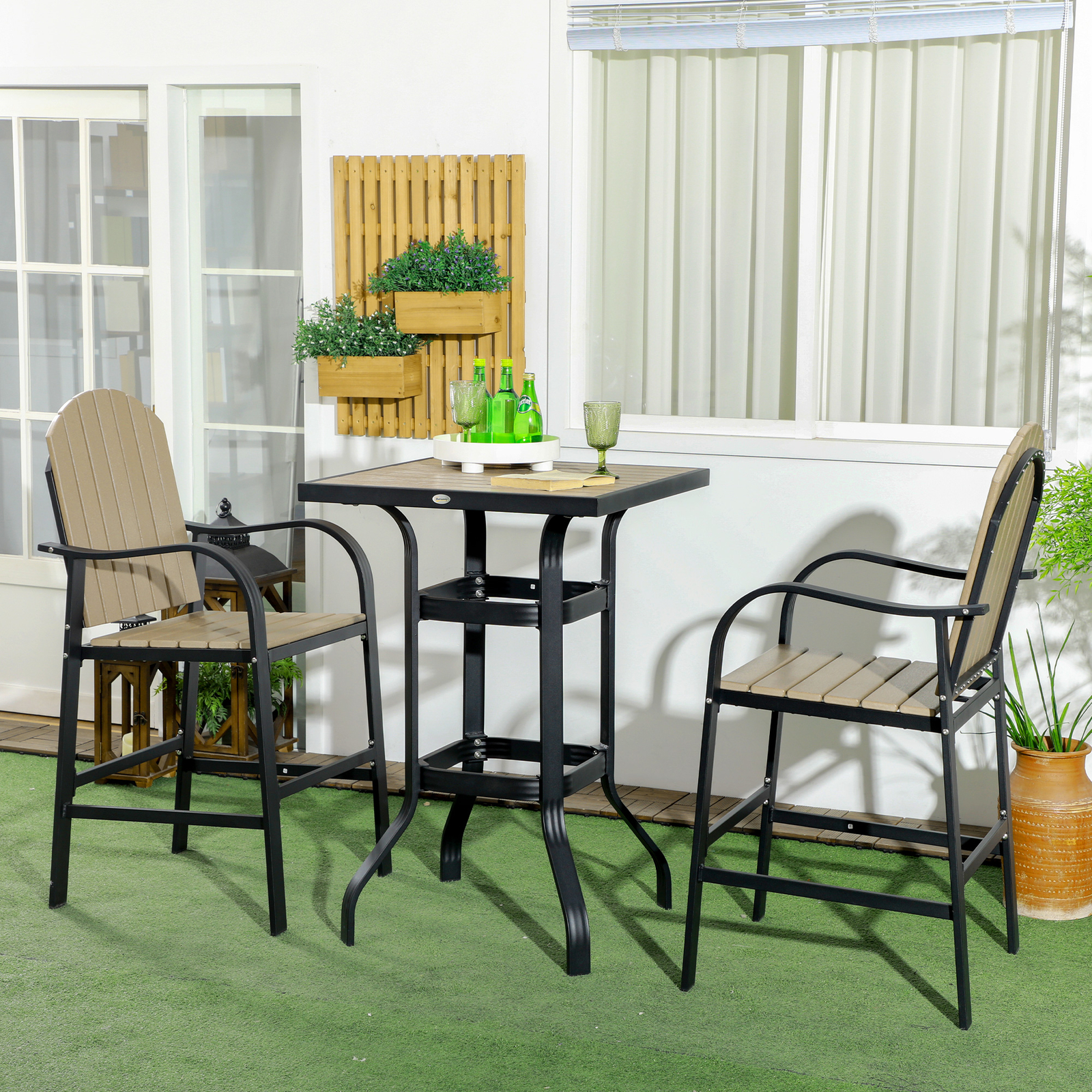 Outsunny 3 Piece High Top Patio Table and Chairs Set with Umbrella Hole ...