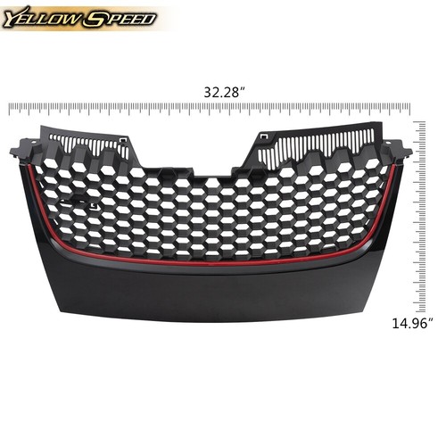 Fit For 2006-2009 VW MK5 JETTA GLI / GTI Badgeless Mesh Grille Black W/ Red Line - Picture 2 of 12