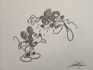 Disney Mickey Mouse Runaway Brain character Drawing/Sketch Animation Art Signed