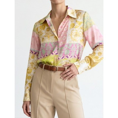 Zara Pastel Multi Patchwork-Print Button Shirt