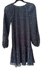 MADEWELL Crinkle Georgette Mini Dress Floral Small Blue Chiffon Long Sleeve