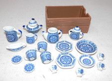 Dollhouse Miniature Blue  White Porcelain Dishes   Tea Service Set Cup Saucers