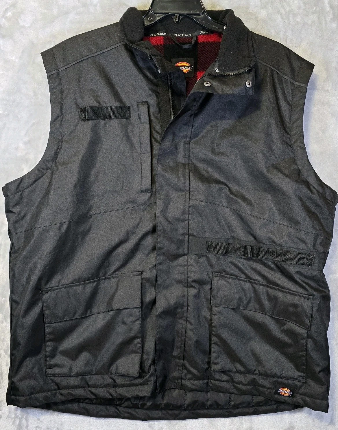 Dickies Utility Vest Mens 3XL Full Zip Quilted Flannel Lined Black Pockets EUC