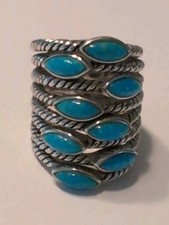 Designer CFJ Sterling Turquoise Wide Band Ring Size 7