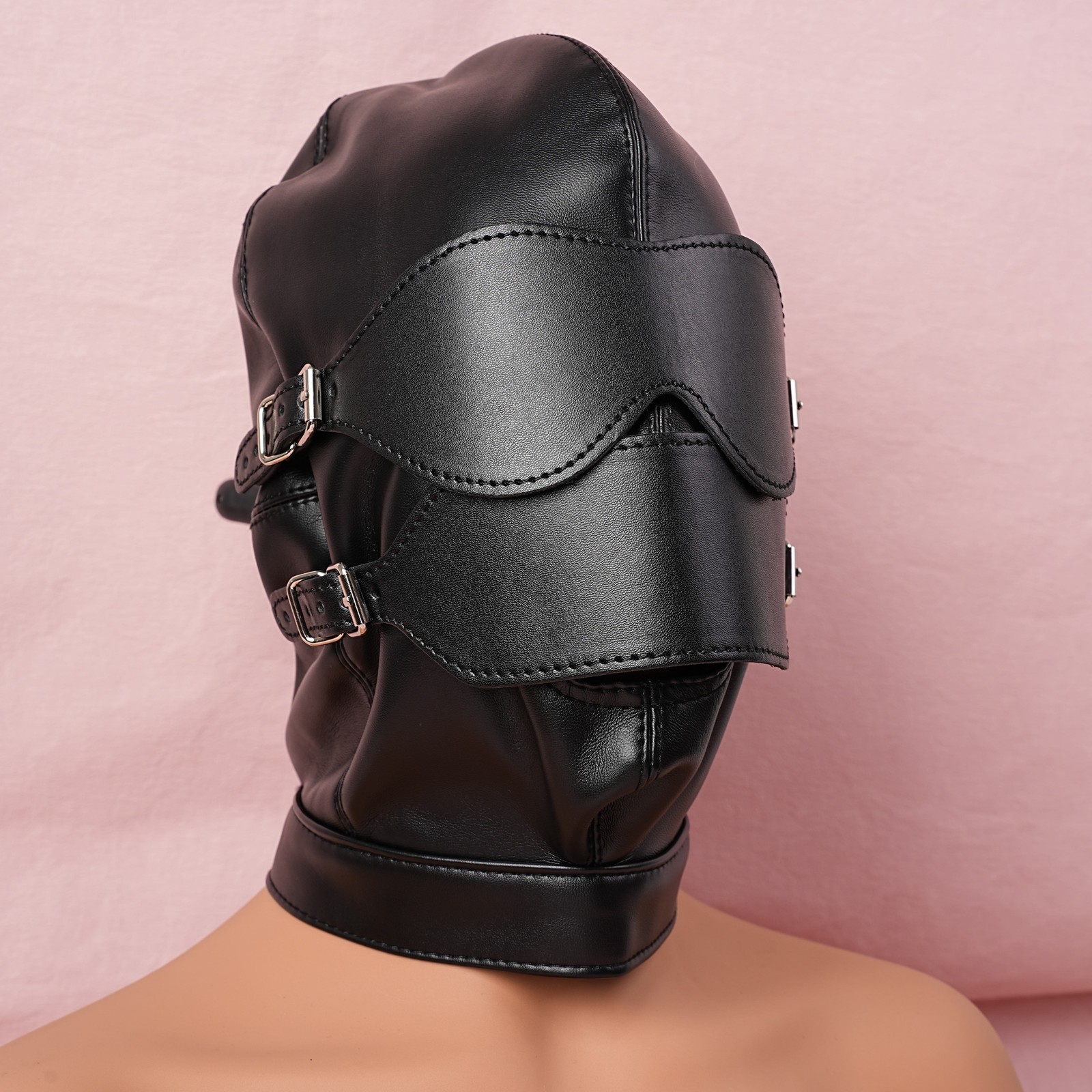 BDSM Head Harness Hood Gimp Blindfold Headgears Open Mouth Gag Bondage Head Mask