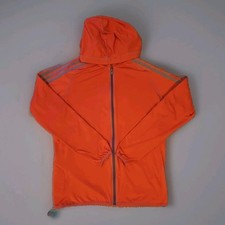 Adidas Youth Large Jacket Orange Gray Climalite Full Zip Hooded Windbreaker EUC