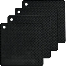 4 Pack Silicone Trivet Mats Heat Resistant Hot Pads Pot Holders for Kitchen Blac