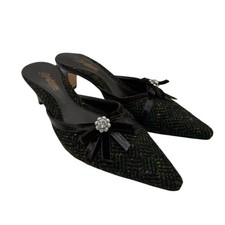 Brighton Vintage Mules Women's Size 7 M Brown Olive Tweed Velvet Bow Pointed