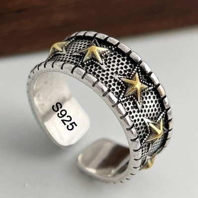 925 Sterling Silver Couple Rings for Women Minimalist Handmade Retro Star Gift!