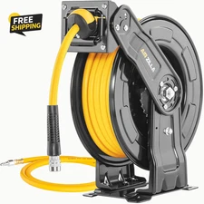 Premium Steel Retractable Air Hose Reel with Dual Arm, 3/8"X65Ft Hybrid Polymer