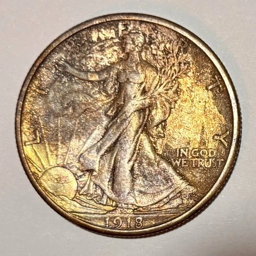 1918 S Walking Liberty Half Dollar - AU - Beautiful Toning And Great Detail!