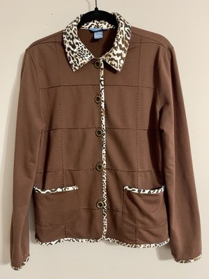 Vtg Napa Valley Knit Patchwork Button Up Top Sz S Animal Print Trim Boho Chic