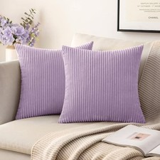 Decorative Corduroy Pillow Covers Soft Solid 18" x 18" Pack of 2 Lavender