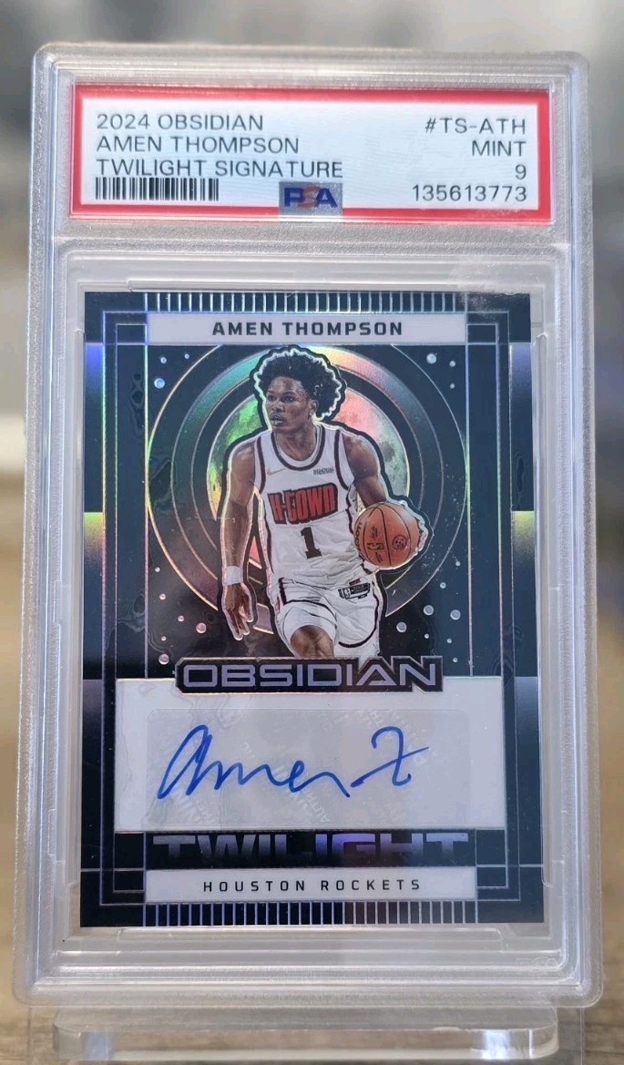 2024-25 Panini Obsidian Amen THOMPSON TWILIGHT AUTO #56/75 Psa 9