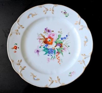 Antiker russischer kaiserlicher Gardner Porzellan Teller 19. Jh. handbemalt Blumen 23 cm