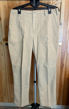 Lands End Utility Pants Women's Size 14 Tan High Rise Straight Leg Deep Pockets