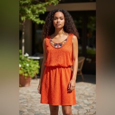 Ronni Nicole Orange Crochet Lace Mini Dress Beaded Scoop Neck NWT 6