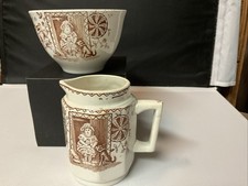 C1885 Allerton Little Mae Animals Brown Transferware CHILDS Cream  Sugar Bowl