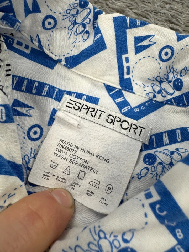 Camisa Hawaiana De Colección Esprit Sport Top Mujer Pequeña Gran Tamaño Geométrica Bowling AOP Foto 3 de 4